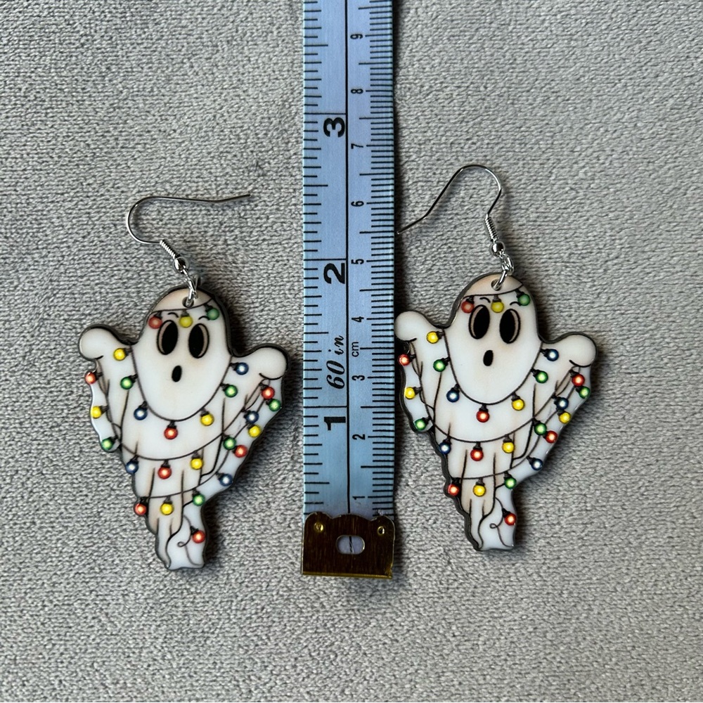 Ghost with Christmas Lights ~ Earrings ~ Brand New! - Picture 5 of 9